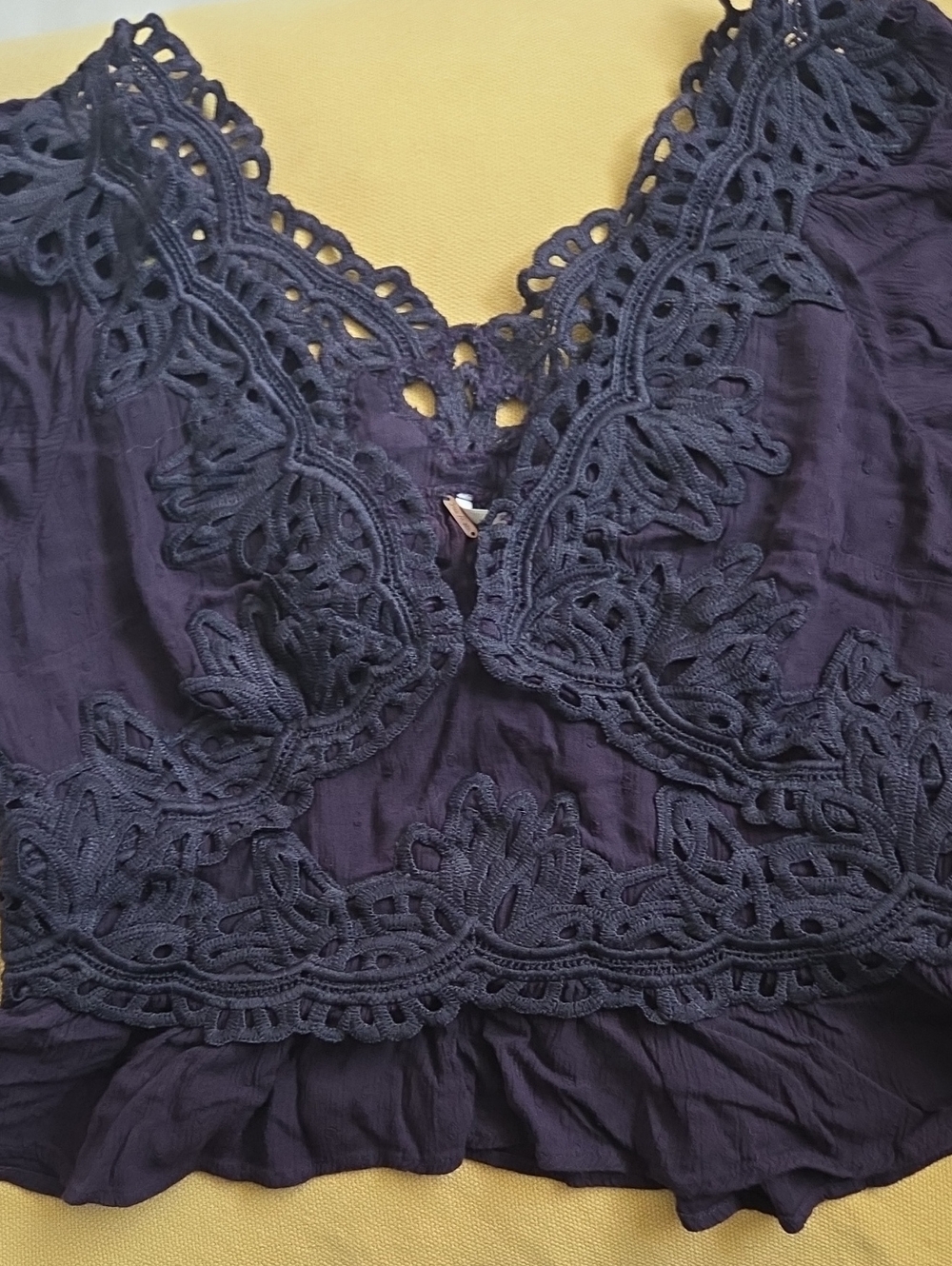 Women's Navy Lace Trim Sleeveless Top